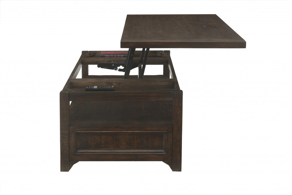 48" Dark Mocha Solid Wood Rectangular Lift Top Storage Coffee Table