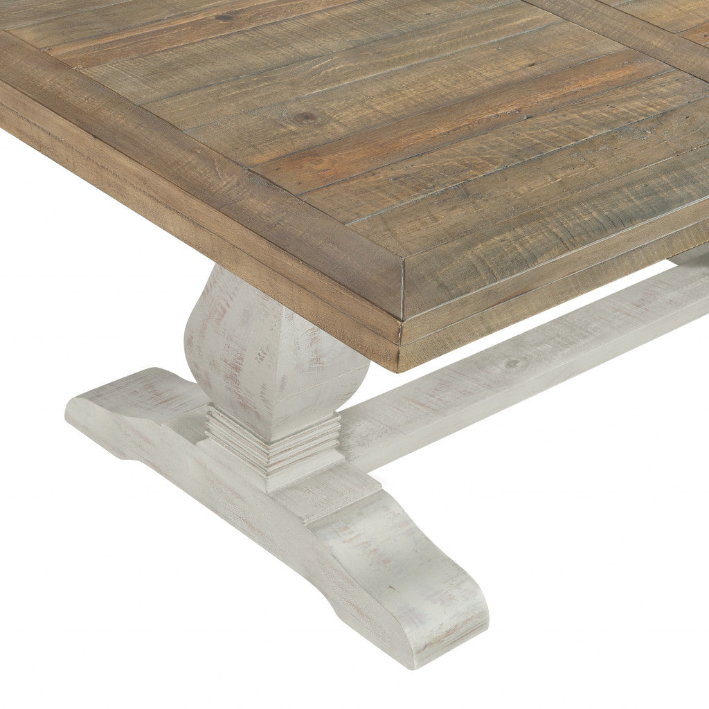 Mesa de centro de pedestal envejecida de madera natural reciclada y blanca de 50"