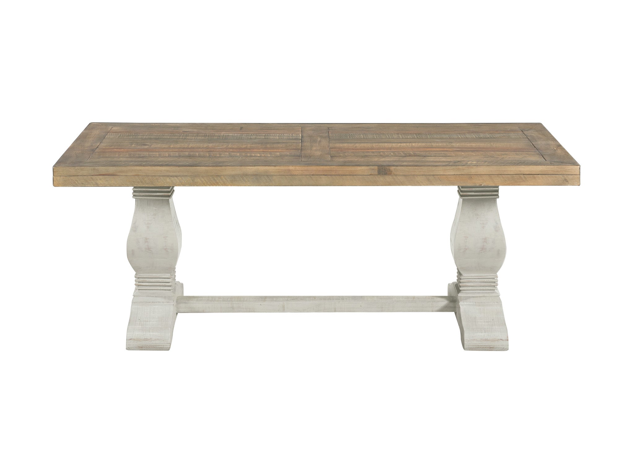 Mesa de centro de pedestal envejecida de madera natural reciclada y blanca de 50"