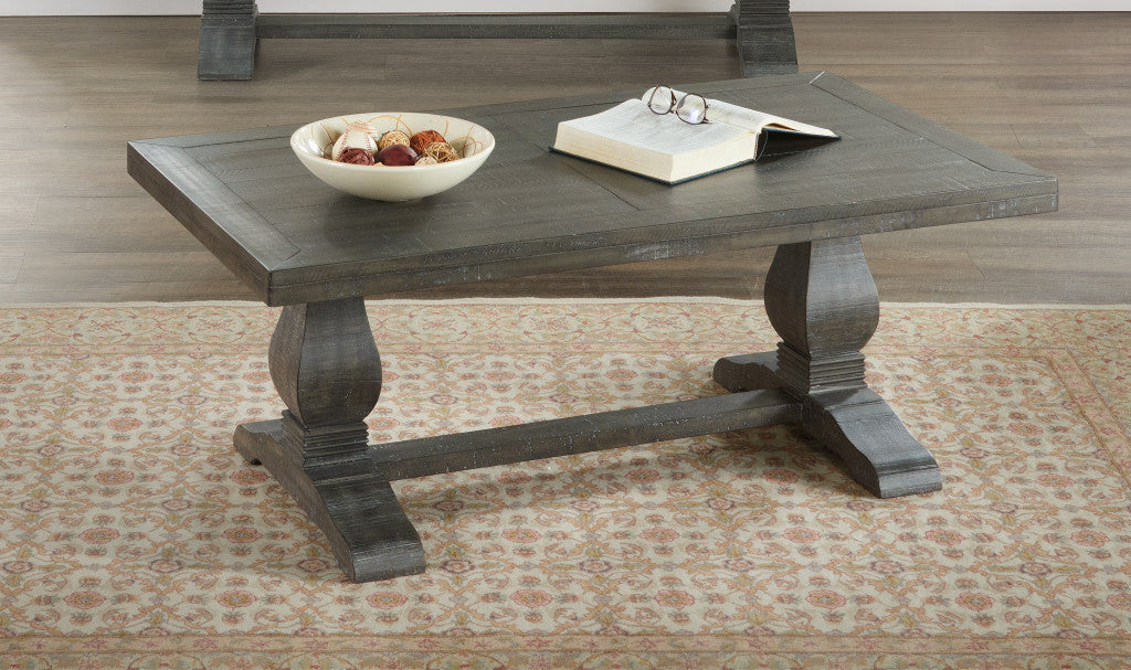 50" Grey Wood Rectangular Distressed Pedestal Coffee Table