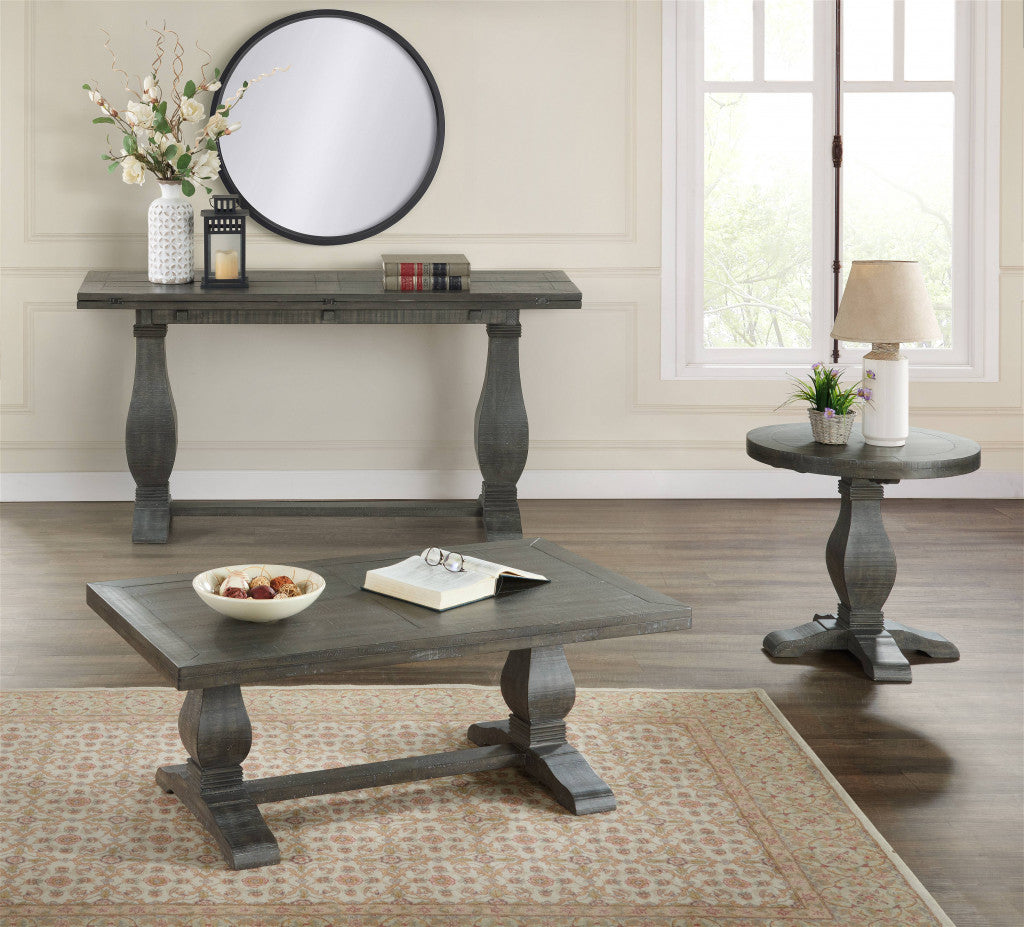 50" Grey Wood Rectangular Distressed Pedestal Coffee Table