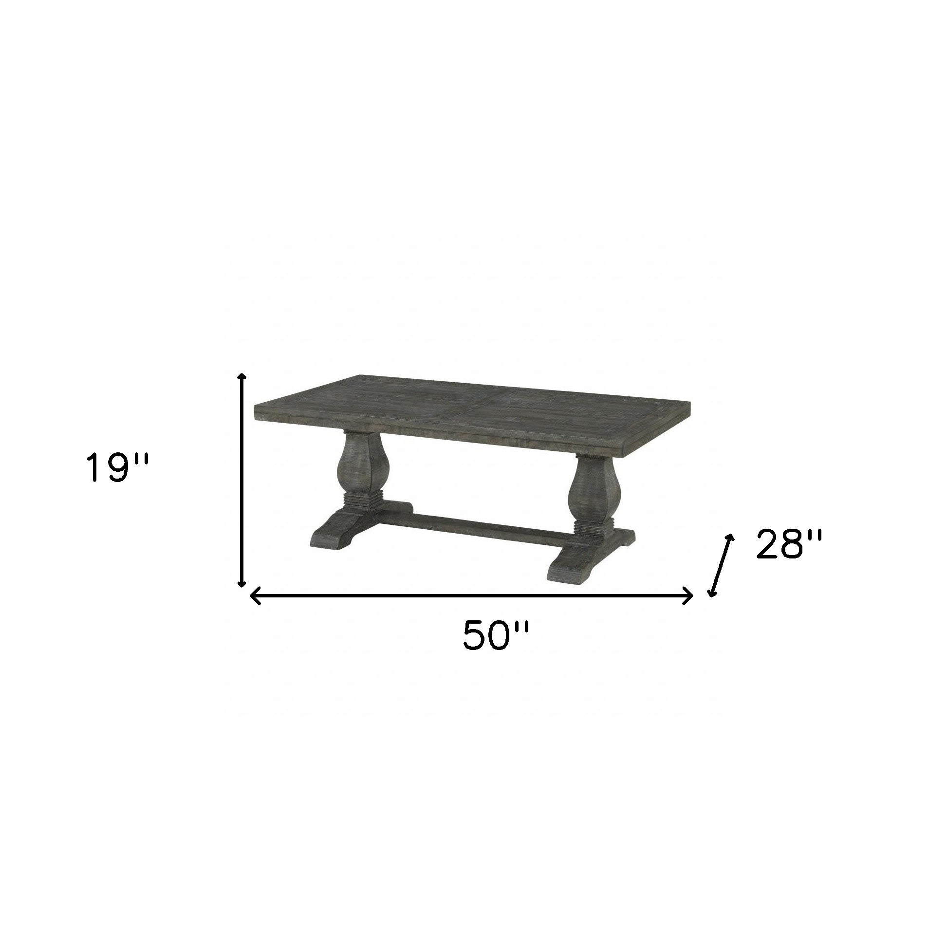 50" Grey Wood Rectangular Distressed Pedestal Coffee Table
