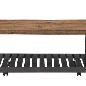 50" Rustic Black And Natural Solid Wood Rectangular Distressed Coffee Table