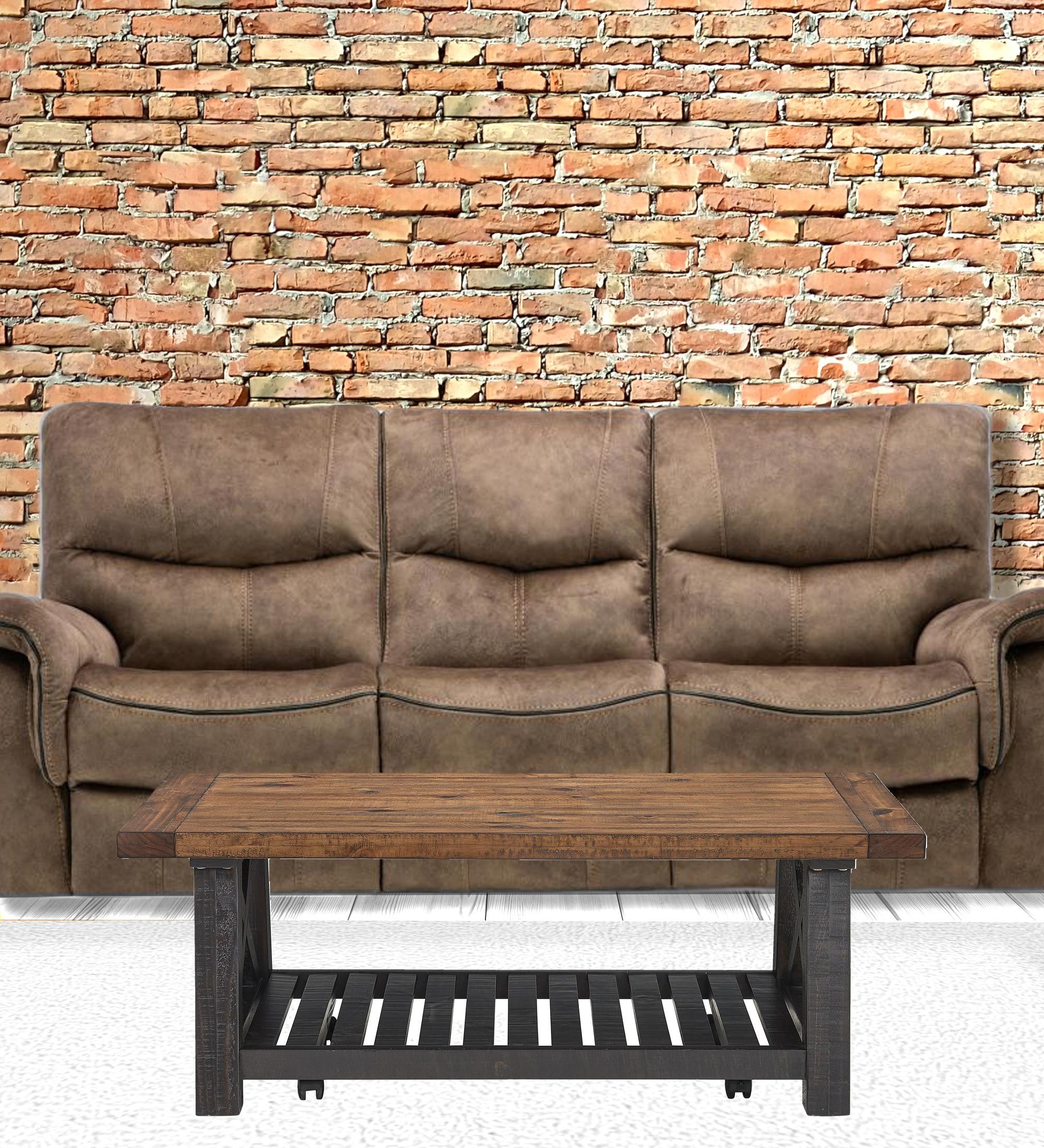 50" Rustic Black And Natural Solid Wood Rectangular Distressed Coffee Table