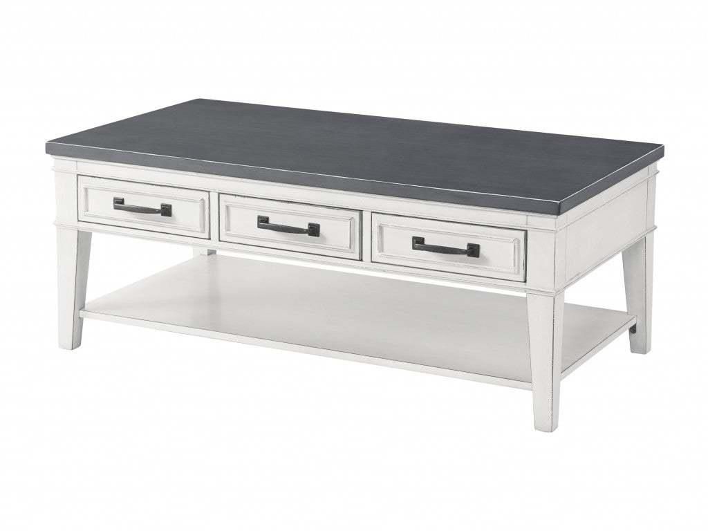 Mesa de centro rectangular en blanco y gris antiguo de 48" con almacenamiento