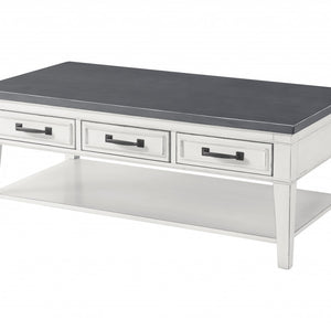 Mesa de centro rectangular en blanco y gris antiguo de 48" con almacenamiento