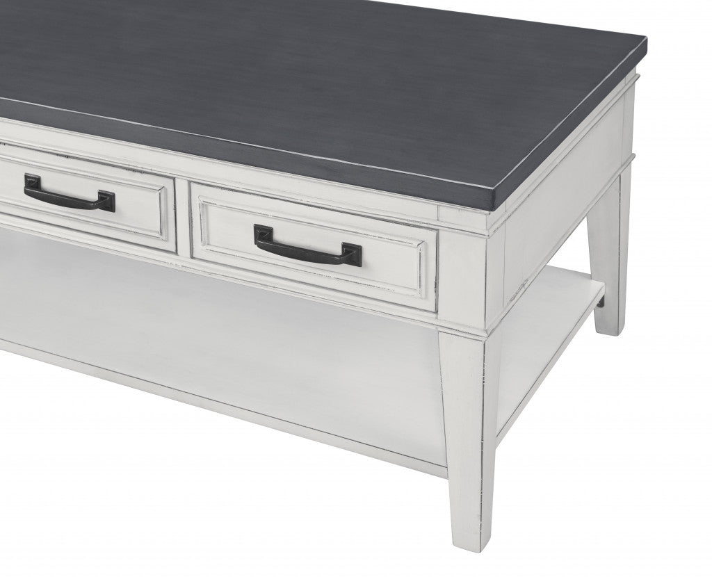 Mesa de centro rectangular en blanco y gris antiguo de 48" con almacenamiento