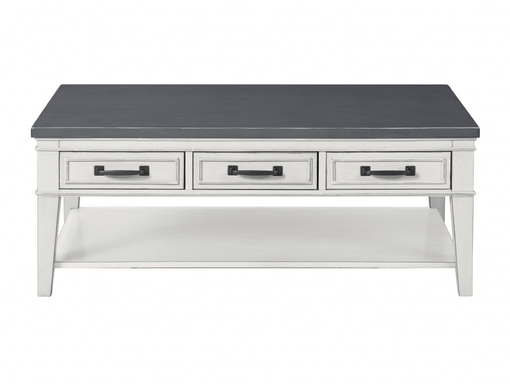 Mesa de centro rectangular en blanco y gris antiguo de 48" con almacenamiento