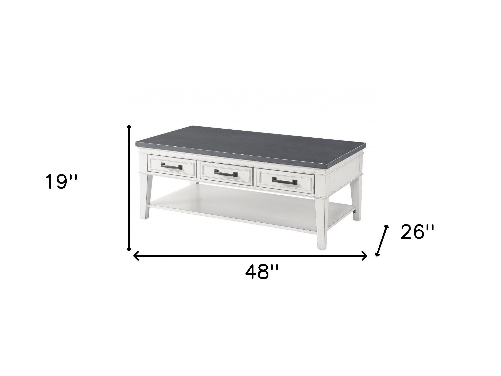 Mesa de centro rectangular en blanco y gris antiguo de 48" con almacenamiento