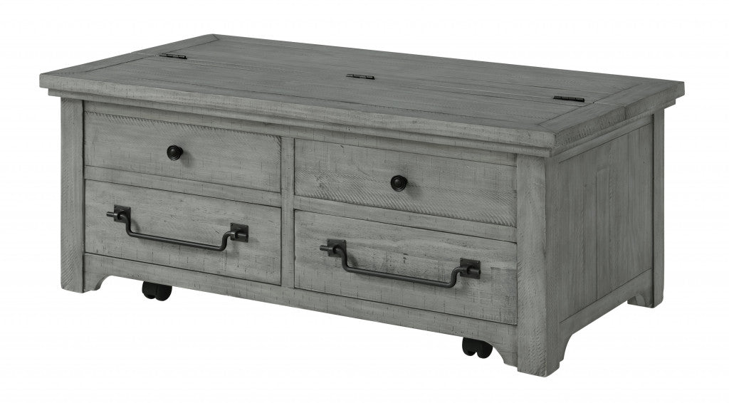 48" Dove Grey Solid Wood Rectangular Lift Top Storage Coffee Table