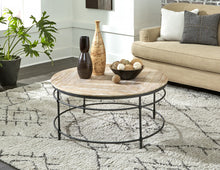 Mesa de centro envejecida redonda de madera de mango lavada en negro y rústico de 38