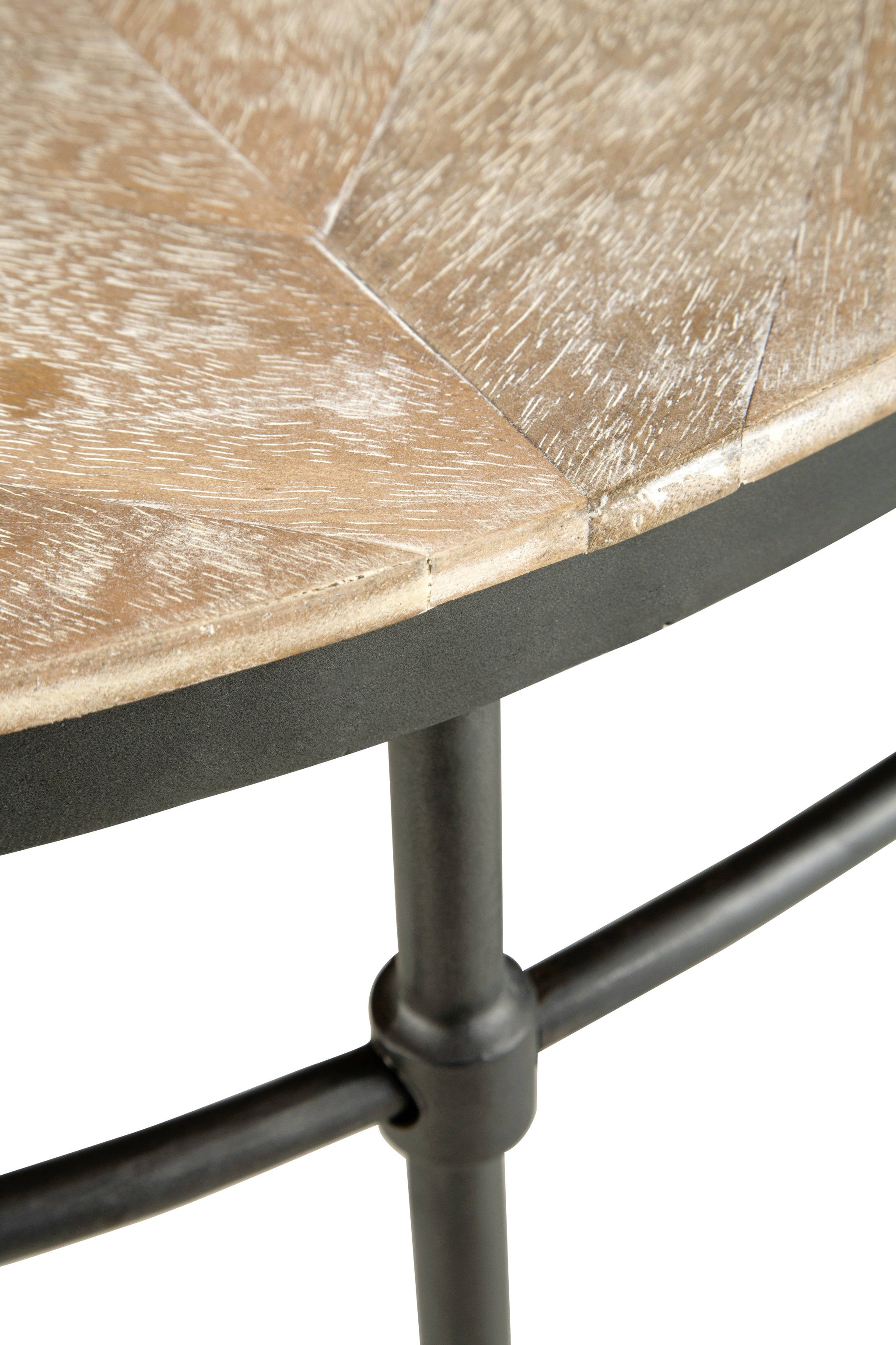 Mesa de centro envejecida redonda de madera de mango lavada en negro y rústico de 38"