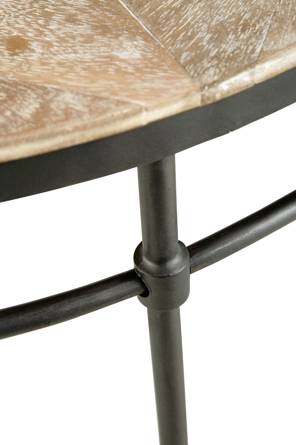 Mesa de centro envejecida redonda de madera de mango lavada en negro y rústico de 38"