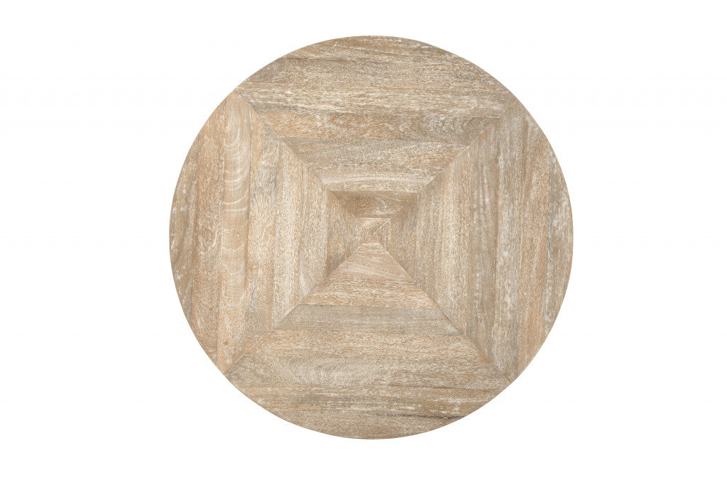 Mesa de centro envejecida redonda de madera de mango lavada en negro y rústico de 38"