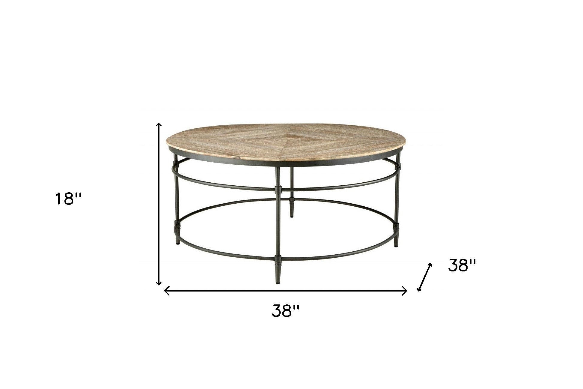 Mesa de centro envejecida redonda de madera de mango lavada en negro y rústico de 38"