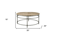 Mesa de centro envejecida redonda de madera de mango lavada en negro y rústico de 38