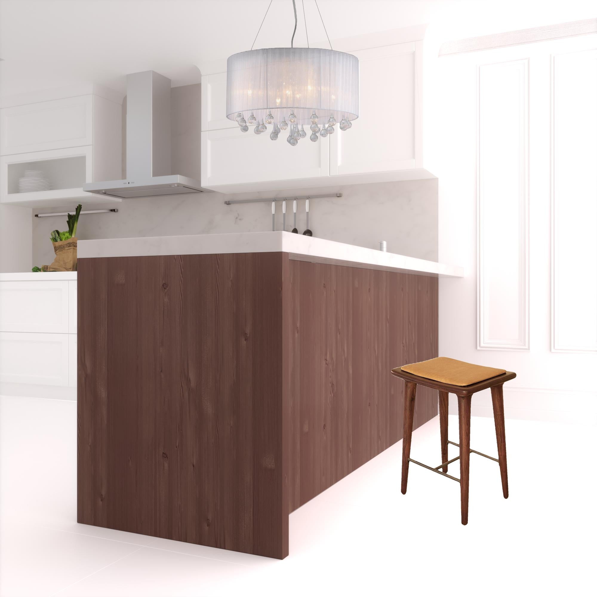 24" Brown Solid Wood and Leather Backless Counter Height Bar Chair