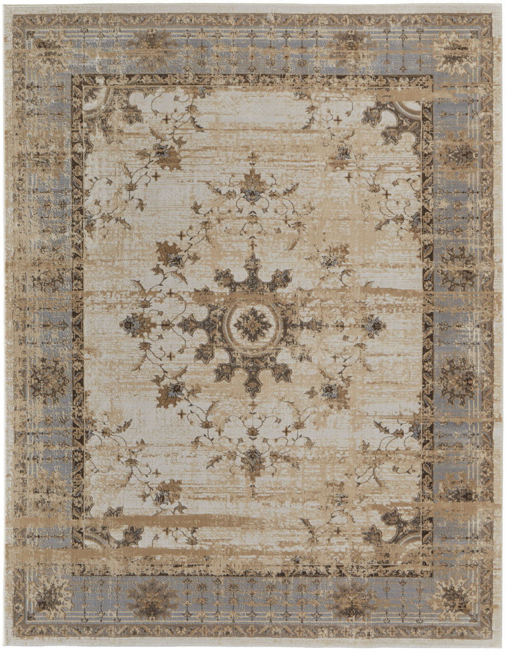 9' X 12' Tan Brown And Gray Power Loom Distressed Area Rug