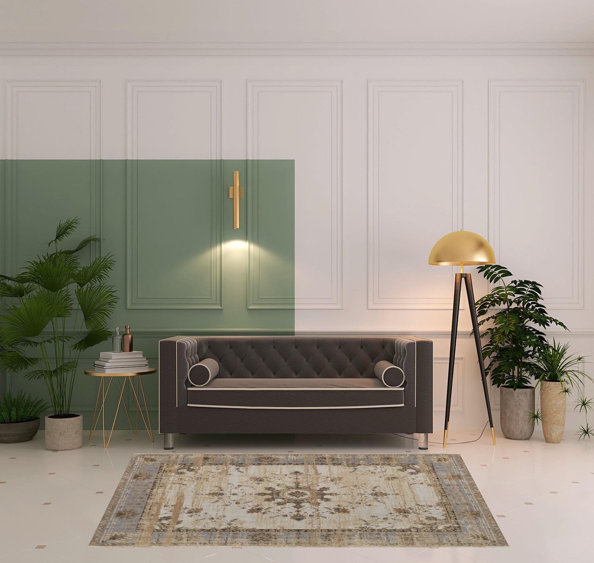 9' X 12' Tan Brown And Gray Power Loom Distressed Area Rug