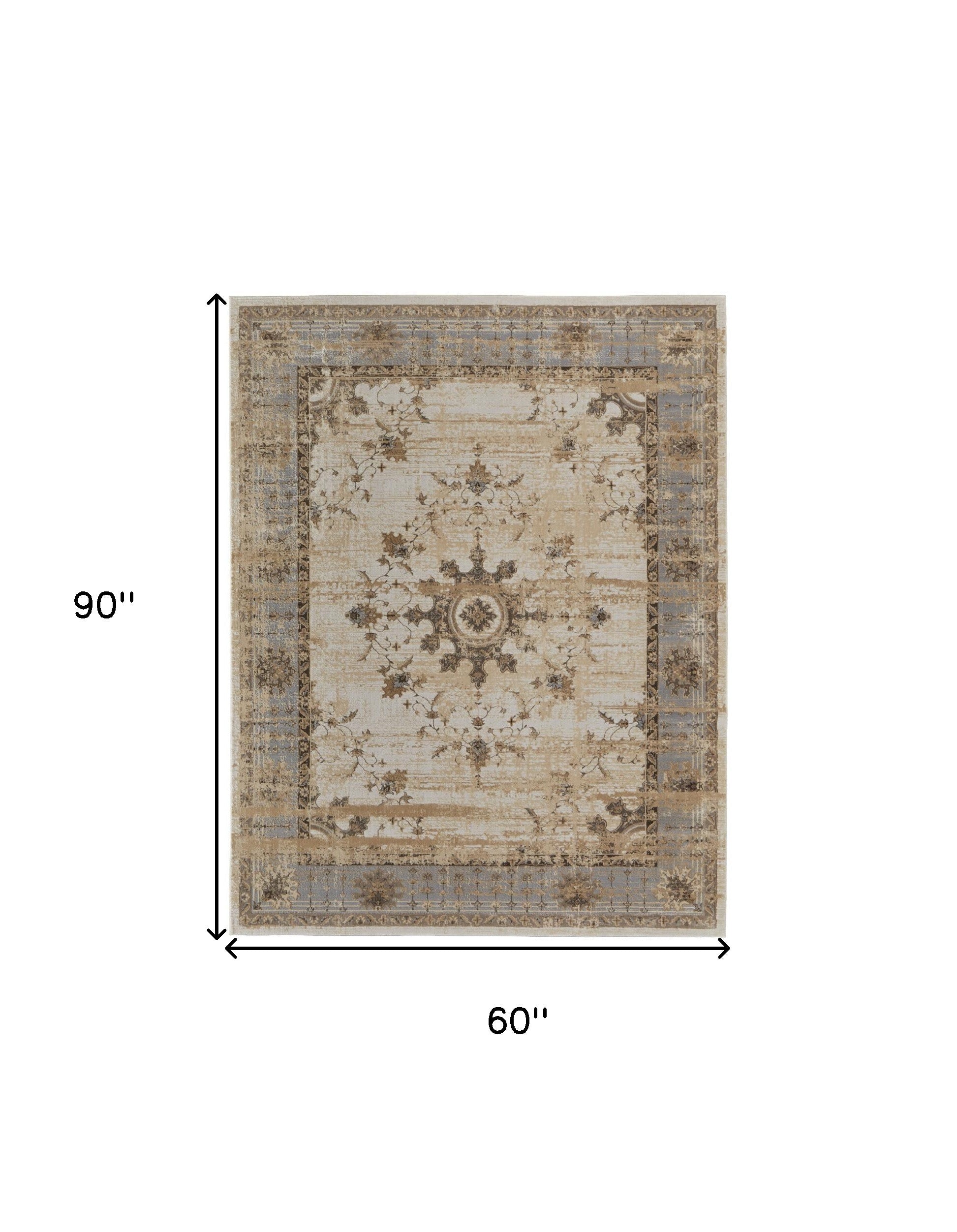 9' X 12' Tan Brown And Gray Power Loom Distressed Area Rug