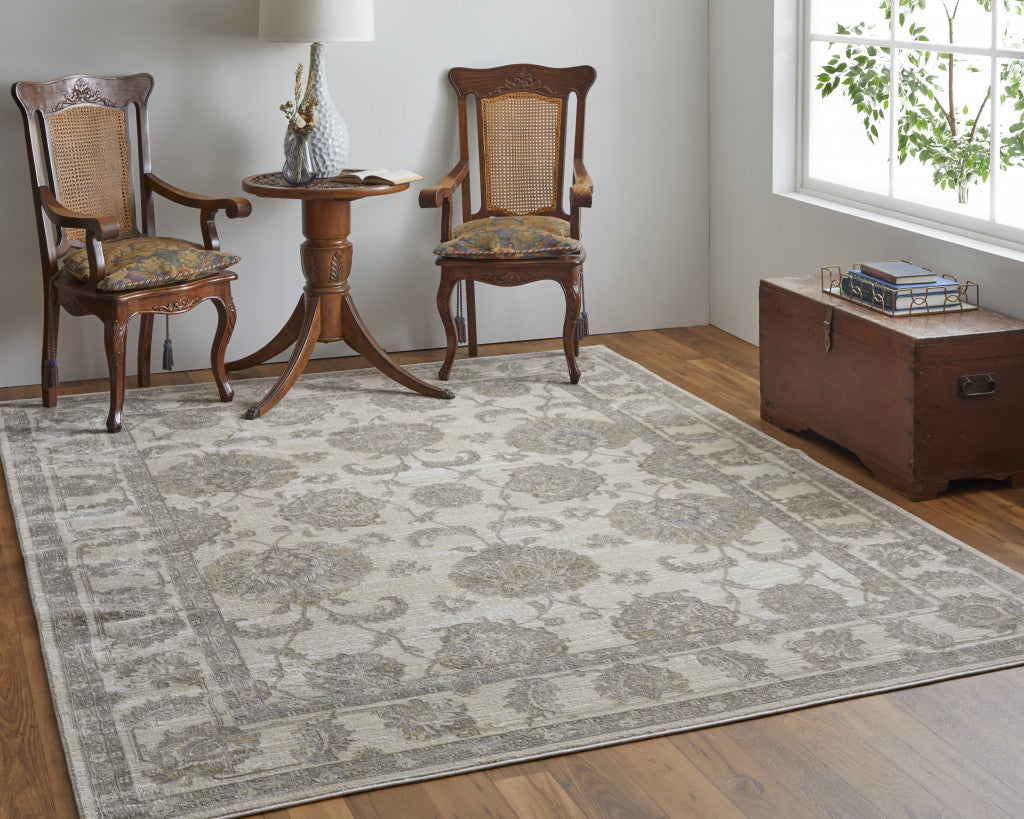 9' X 12' Tan Ivory And Brown Power Loom Area Rug