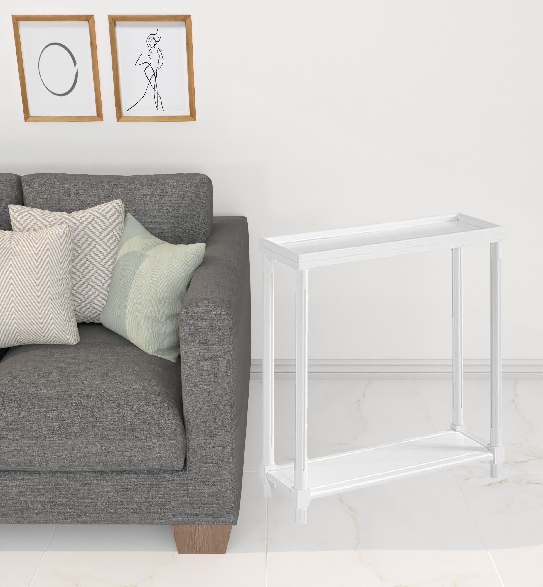 Set Of Two 24" White Narrow Wood End Tables With Shelf