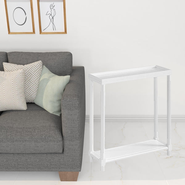 Set Of Two 24" White Narrow Wood End Tables With Shelf