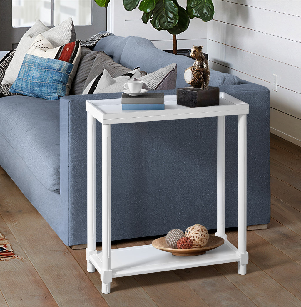 Set Of Two 24" White Narrow Wood End Tables With Shelf