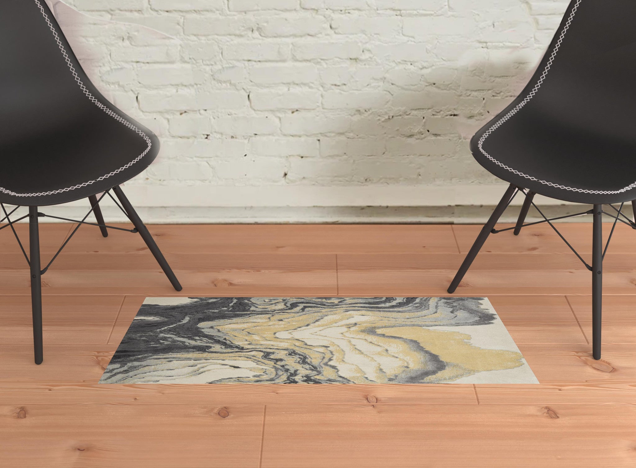 2' X 3' Gray Yellow And Ivory Area Rug