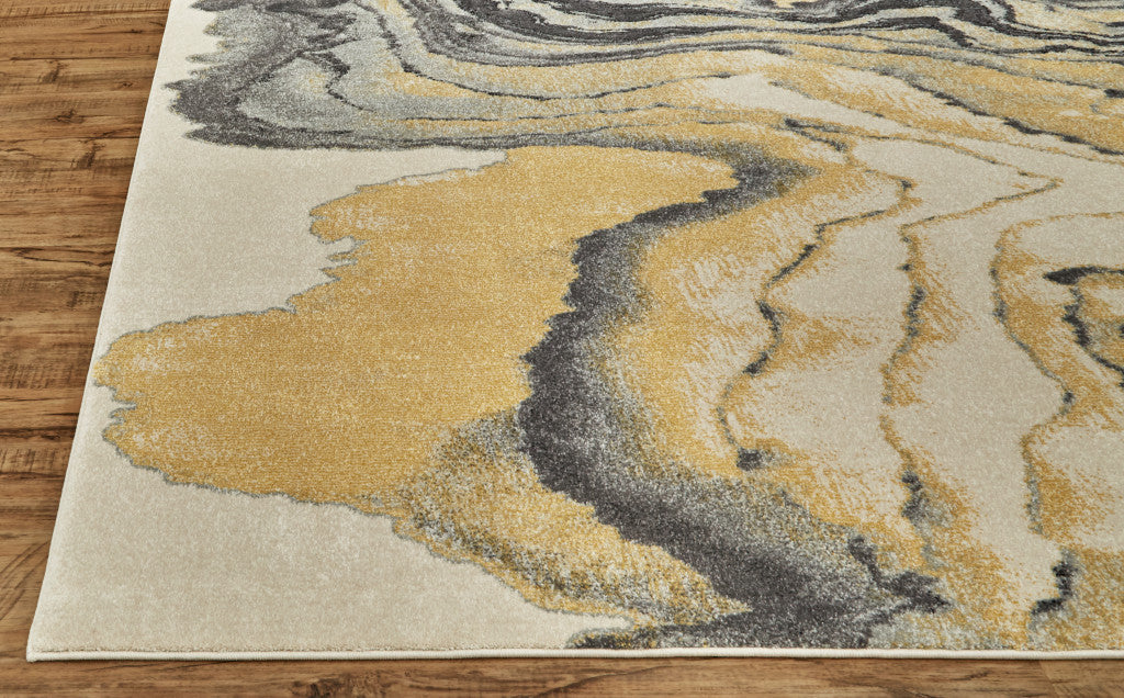 2' X 3' Gray Yellow And Ivory Area Rug