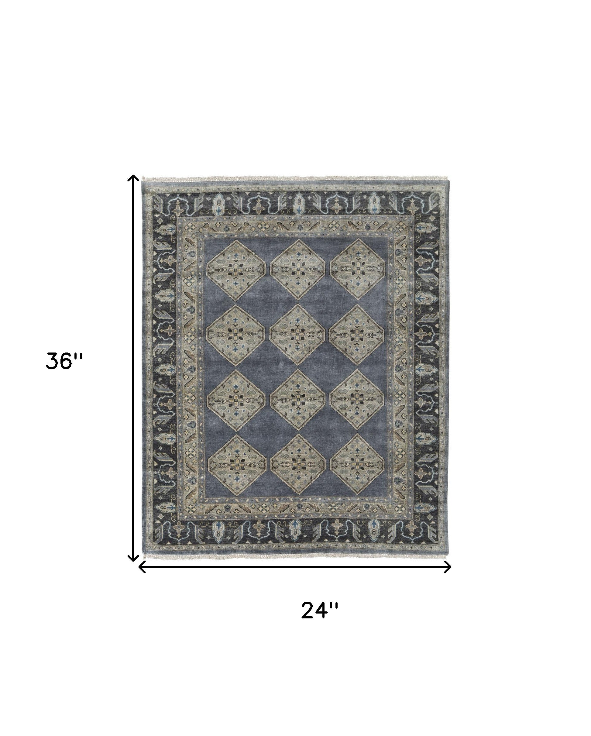 2' X 3' Blue Gray And Taupe Wool Floral Hand Knotted Stain Resistant Area Rug