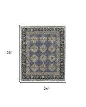 2' X 3' Blue Gray And Taupe Wool Floral Hand Knotted Stain Resistant Area Rug