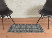 2' X 3' Blue Gray And Taupe Wool Floral Hand Knotted Stain Resistant Area Rug