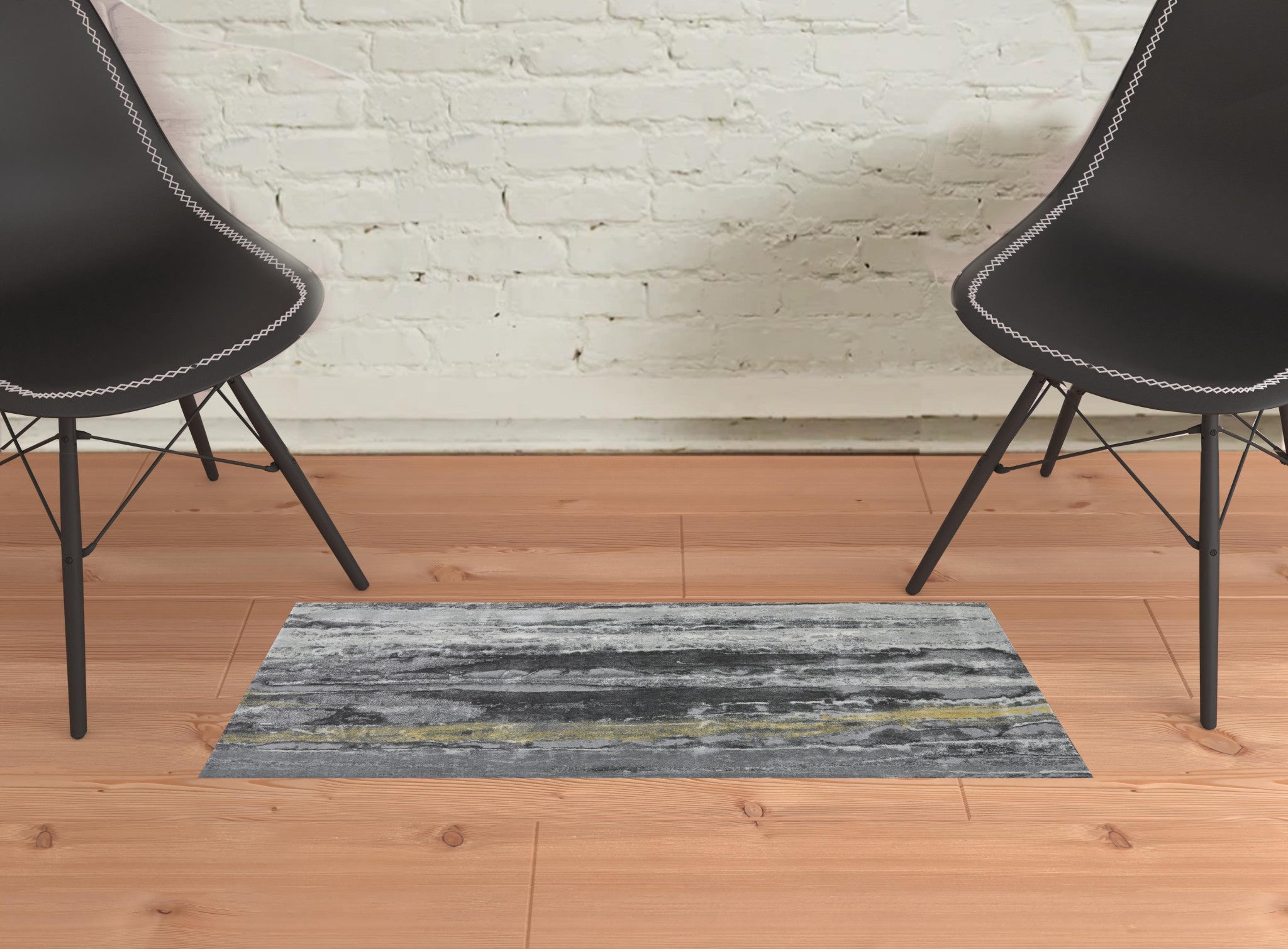 2' X 3' Gray And Black Abstract Stain Resistant Area Rug