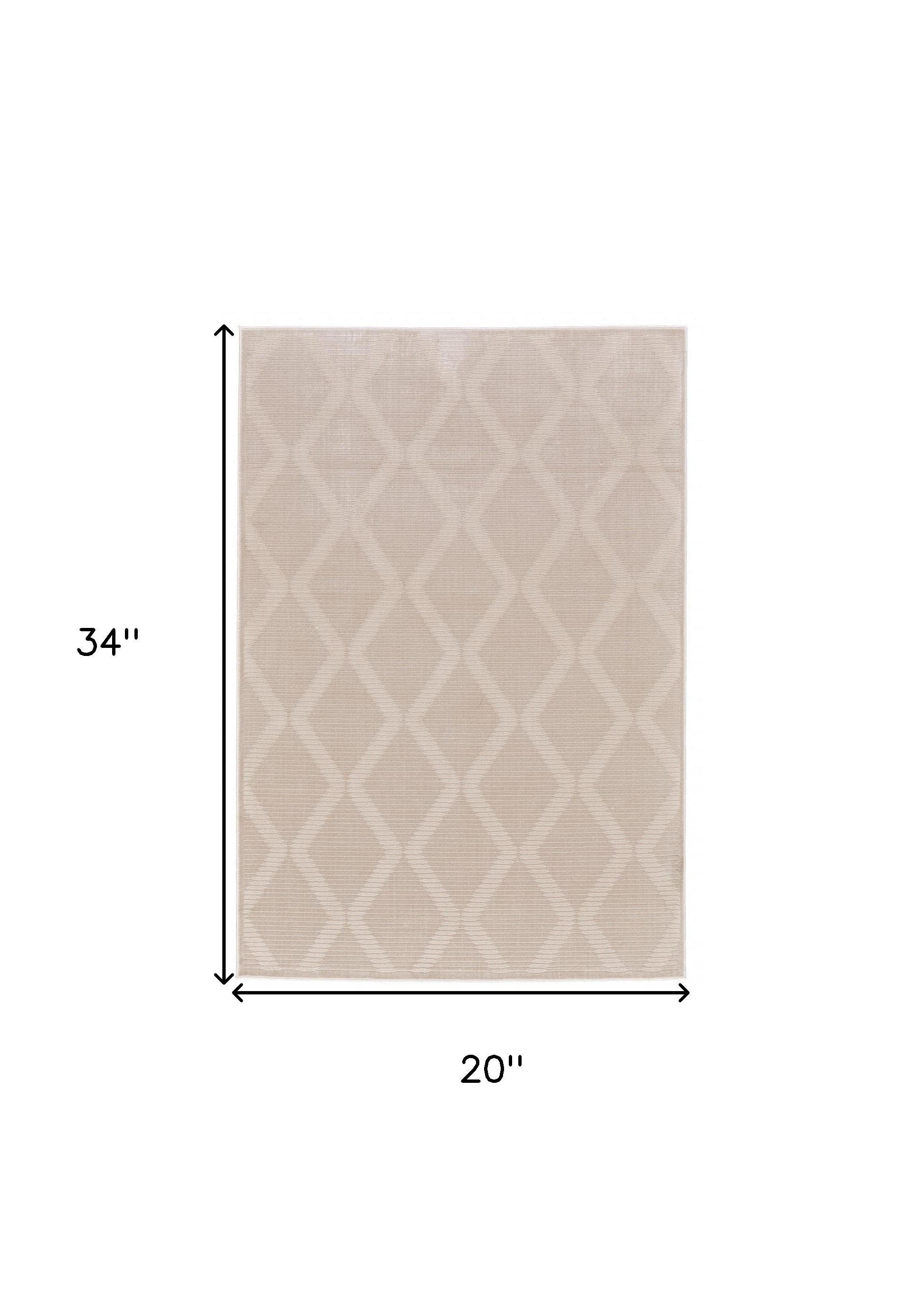 2' X 3' Ivory And Tan Geometric Stain Resistant Area Rug
