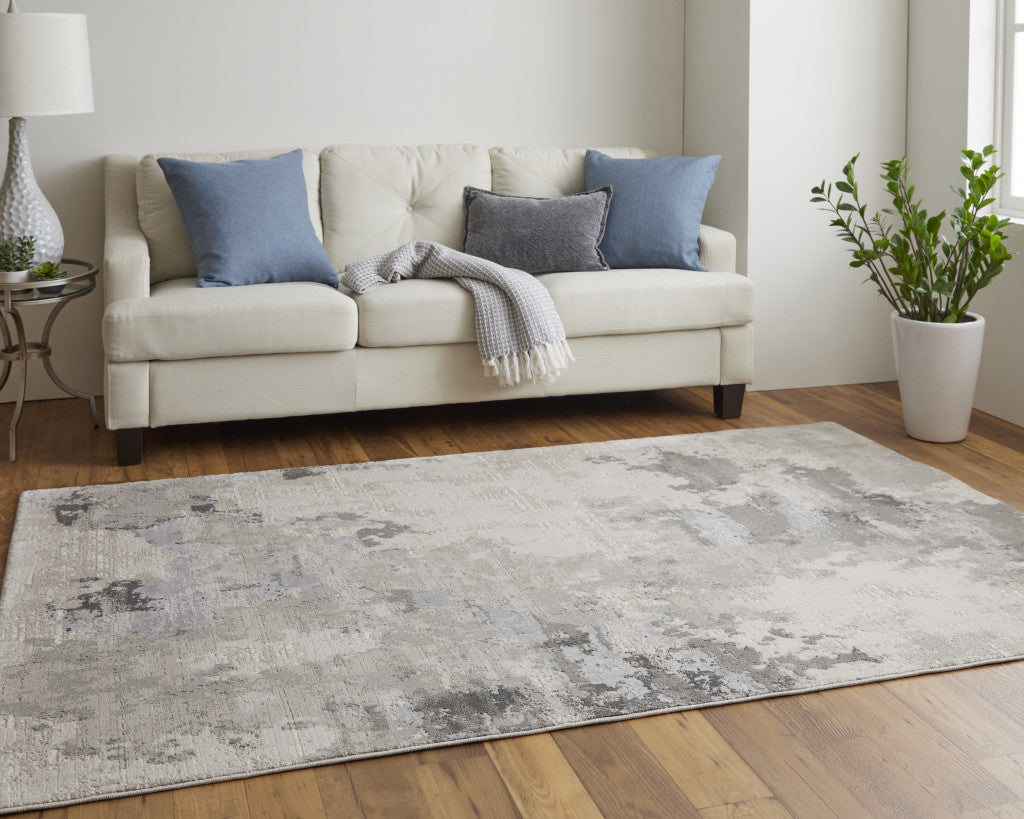 2' X 3' Ivory And Gray Abstract Stain Resistant Area Rug
