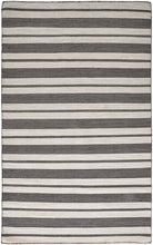 2' X 3' Black And White Striped Dhurrie Hand Woven Stain Resistant Area Rug