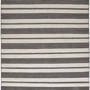 2' X 3' Black And White Striped Dhurrie Hand Woven Stain Resistant Area Rug