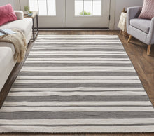 2' X 3' Black And White Striped Dhurrie Hand Woven Stain Resistant Area Rug