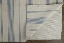 2' X 3' Blue Ivory And Tan Striped Dhurrie Hand Woven Stain Resistant Area Rug