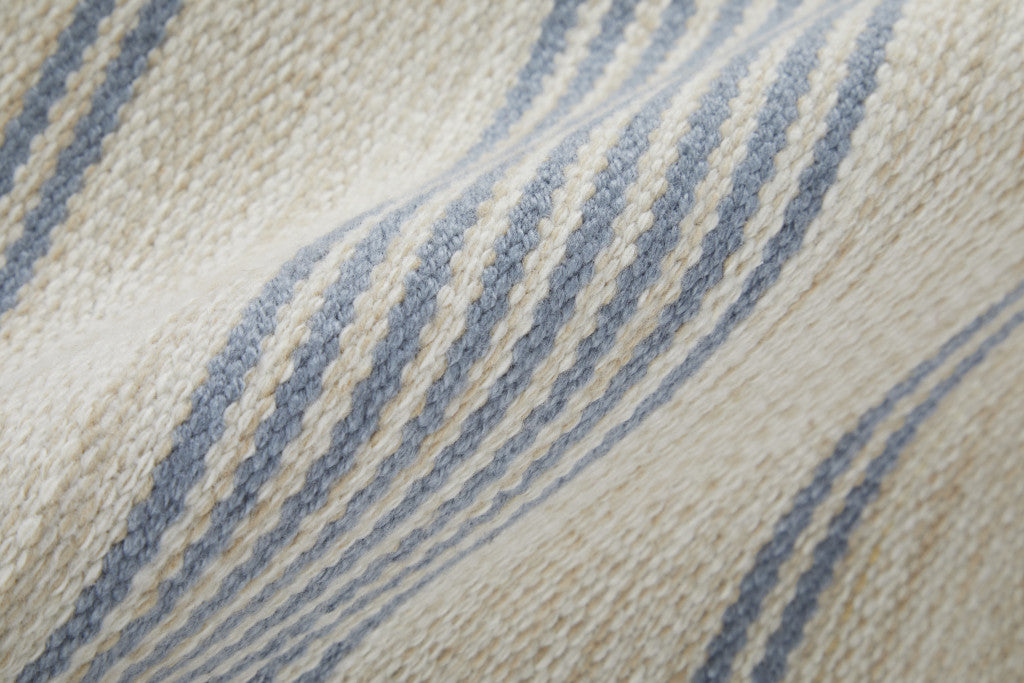 2' X 3' Blue Ivory And Tan Striped Dhurrie Hand Woven Stain Resistant Area Rug
