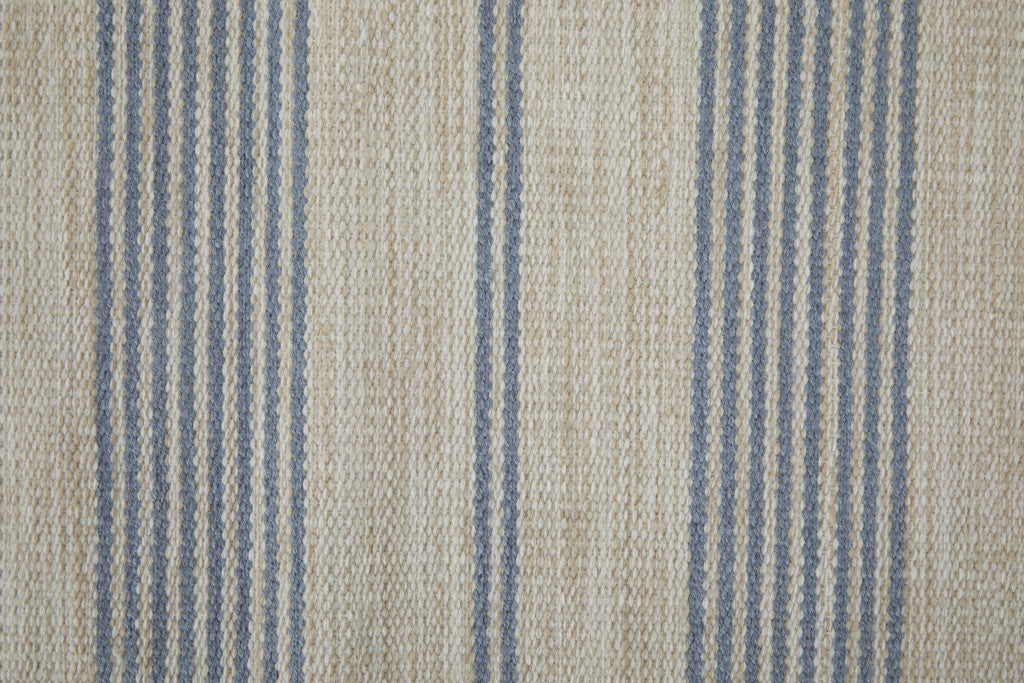 2' X 3' Blue Ivory And Tan Striped Dhurrie Hand Woven Stain Resistant Area Rug