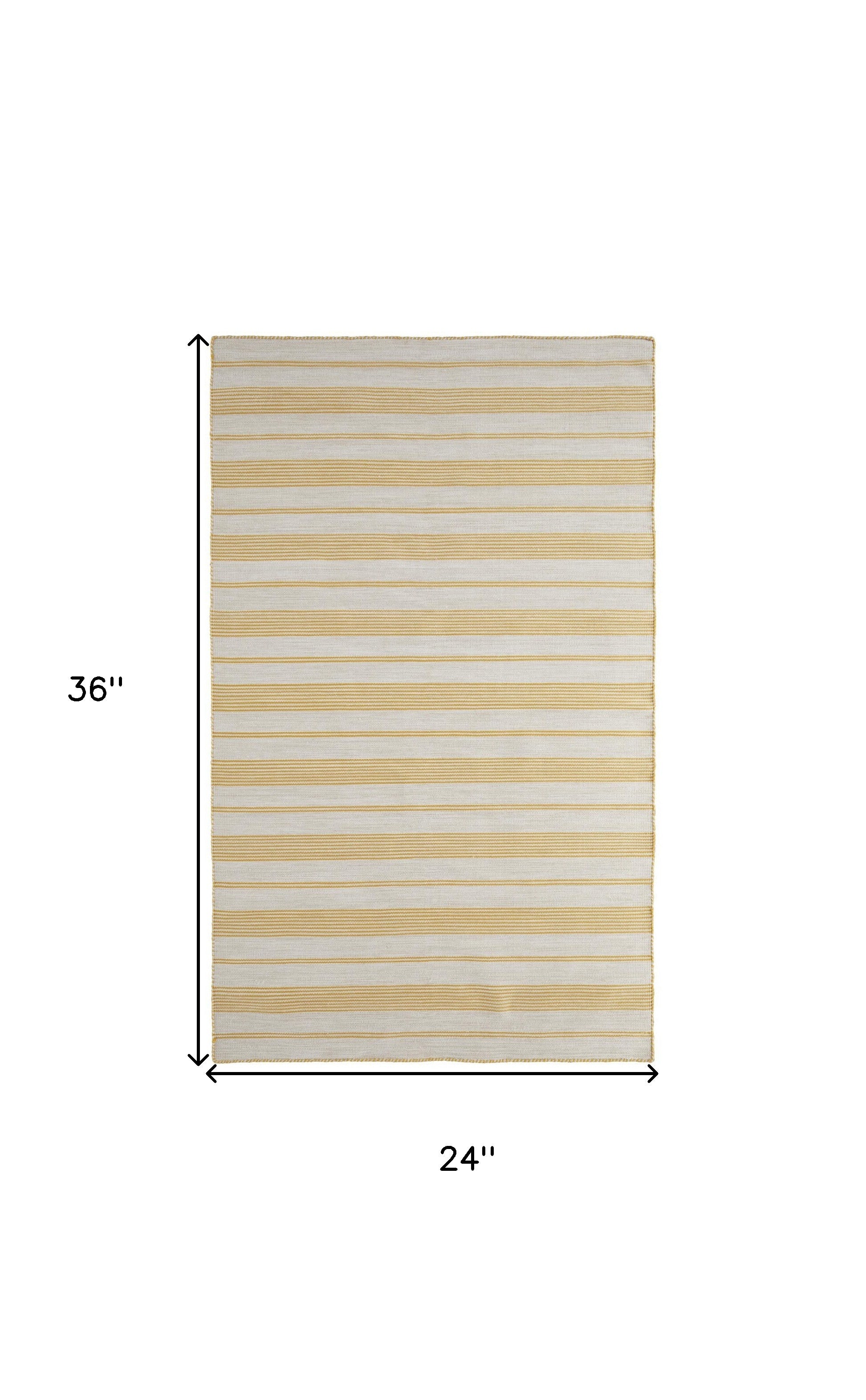 2' X 3' Yellow And Ivory Striped Dhurrie Hand Woven Stain Resistant Area Rug