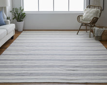 2' X 3' Gray And Ivory Striped Dhurrie Hand Woven Stain Resistant Area Rug