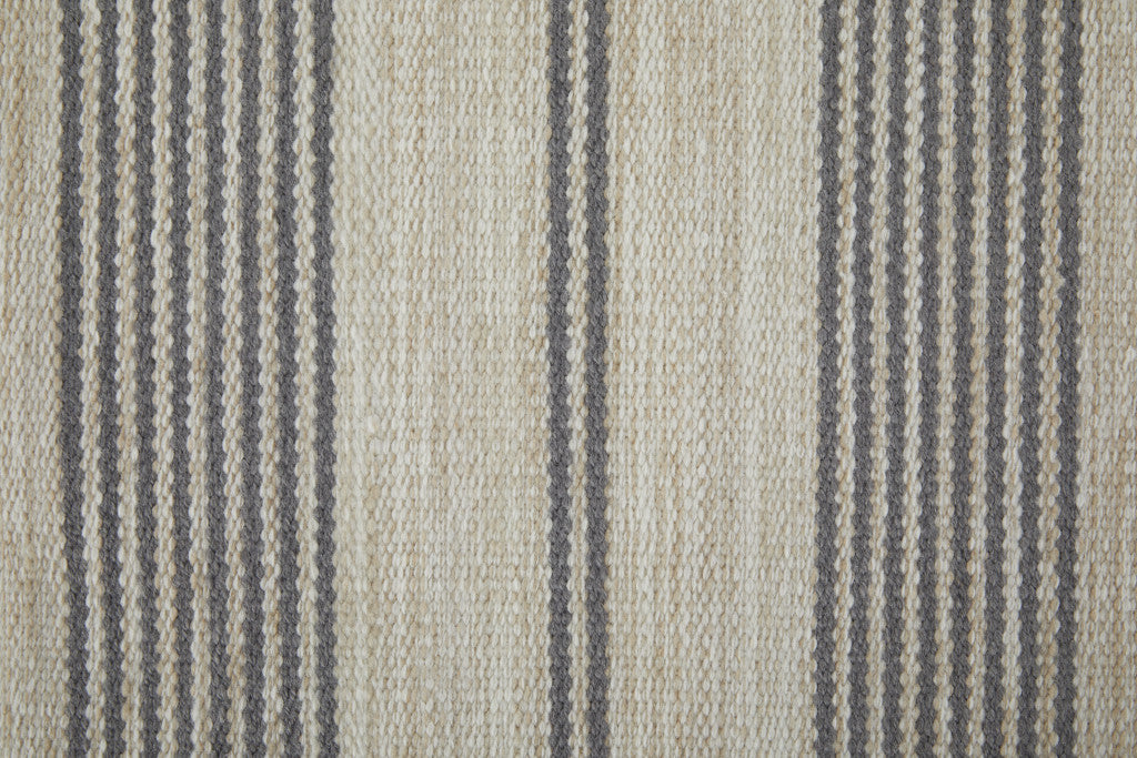 2' X 3' Gray And Ivory Striped Dhurrie Hand Woven Stain Resistant Area Rug