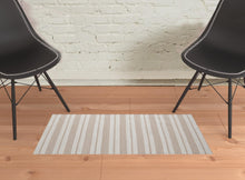 2' X 3' Ivory And Taupe Striped Dhurrie Hand Woven Stain Resistant Area Rug