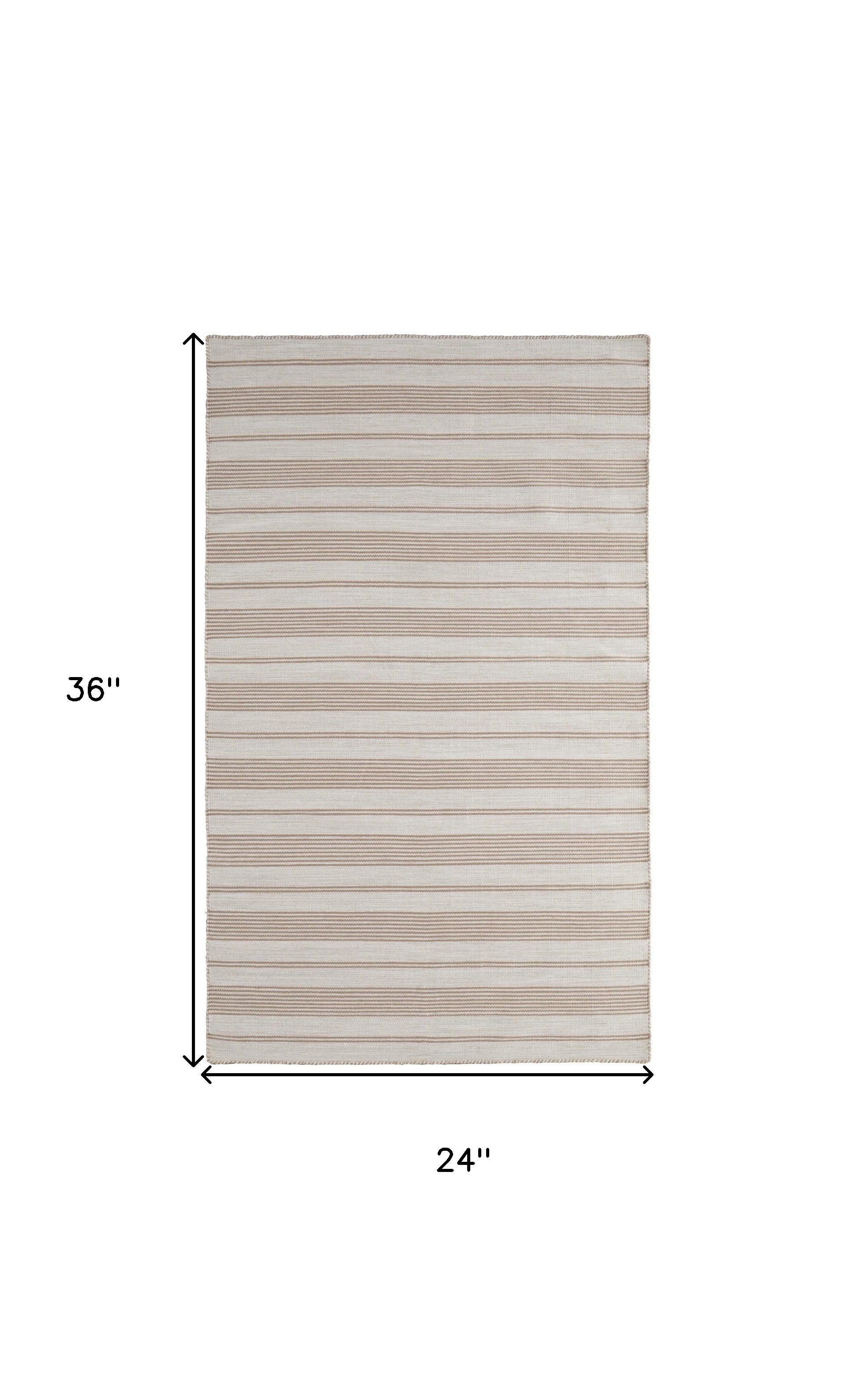 2' X 3' Ivory And Taupe Striped Dhurrie Hand Woven Stain Resistant Area Rug
