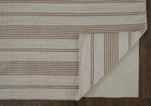 2' X 3' Ivory And Taupe Striped Dhurrie Hand Woven Stain Resistant Area Rug