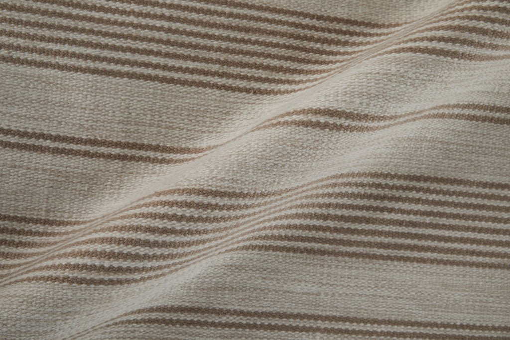 2' X 3' Ivory And Taupe Striped Dhurrie Hand Woven Stain Resistant Area Rug