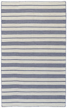 2' X 3' Blue And Ivory Striped Dhurrie Hand Woven Stain Resistant Area Rug